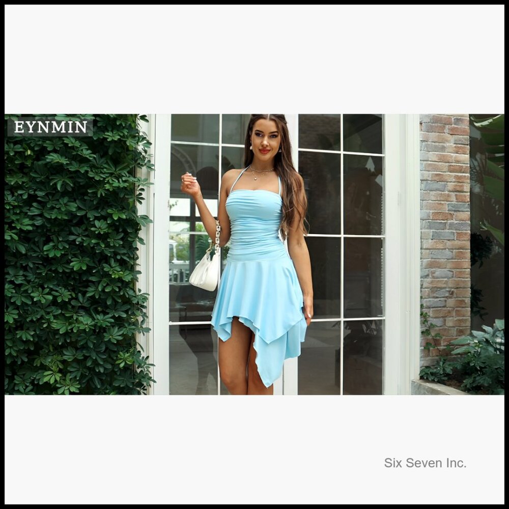 Polyester Elastane Ruched Backless Halter Mini Dr… - image 7